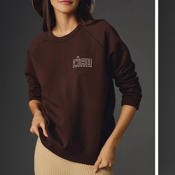 anthropologie | clare v. ciao sweatshirt in cocoa brown with cream ↷ - Picture 14 of 16